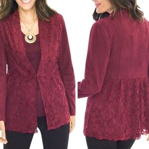 Chico's NWT Red Maple Faux Suede Lace Jacket Women's Size L Size 12